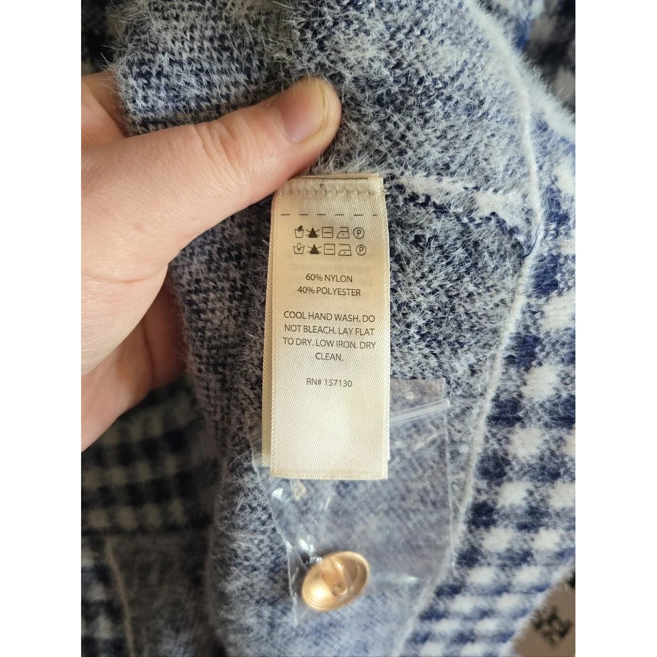 Nwt Max Studio Navy Blue & White Plaid Check Button-Up Jacket Size L — image 4 of 7